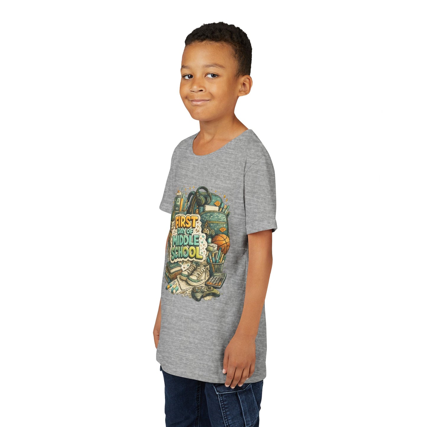 Youth Tee — "First Day of Middle School" Back-to-School Graphic Shirt