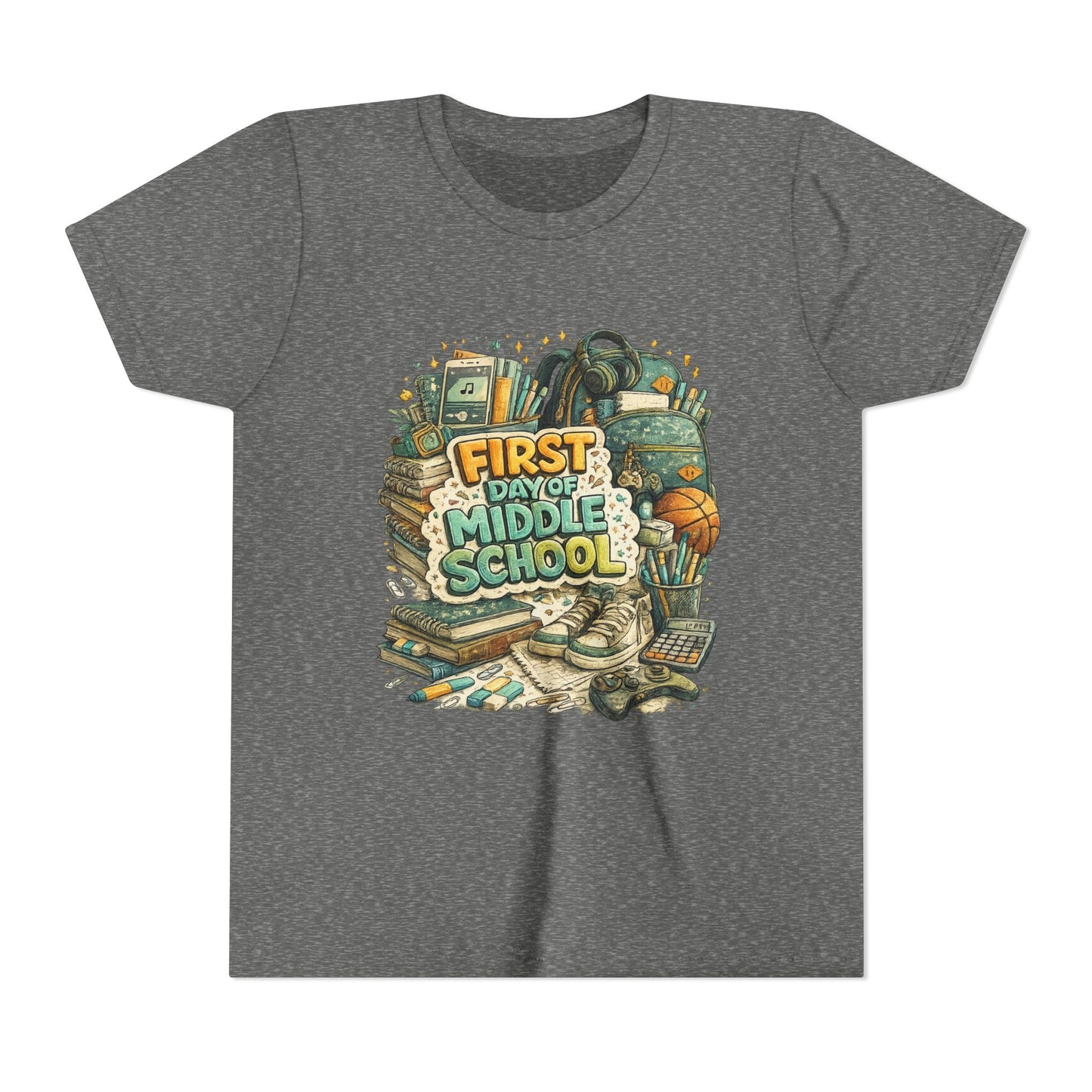 Youth Tee — "First Day of Middle School" Back-to-School Graphic Shirt