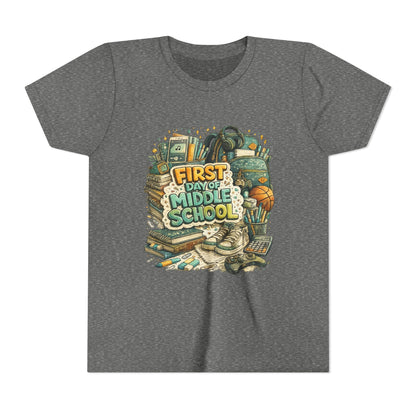 Youth Tee — "First Day of Middle School" Back-to-School Graphic Shirt