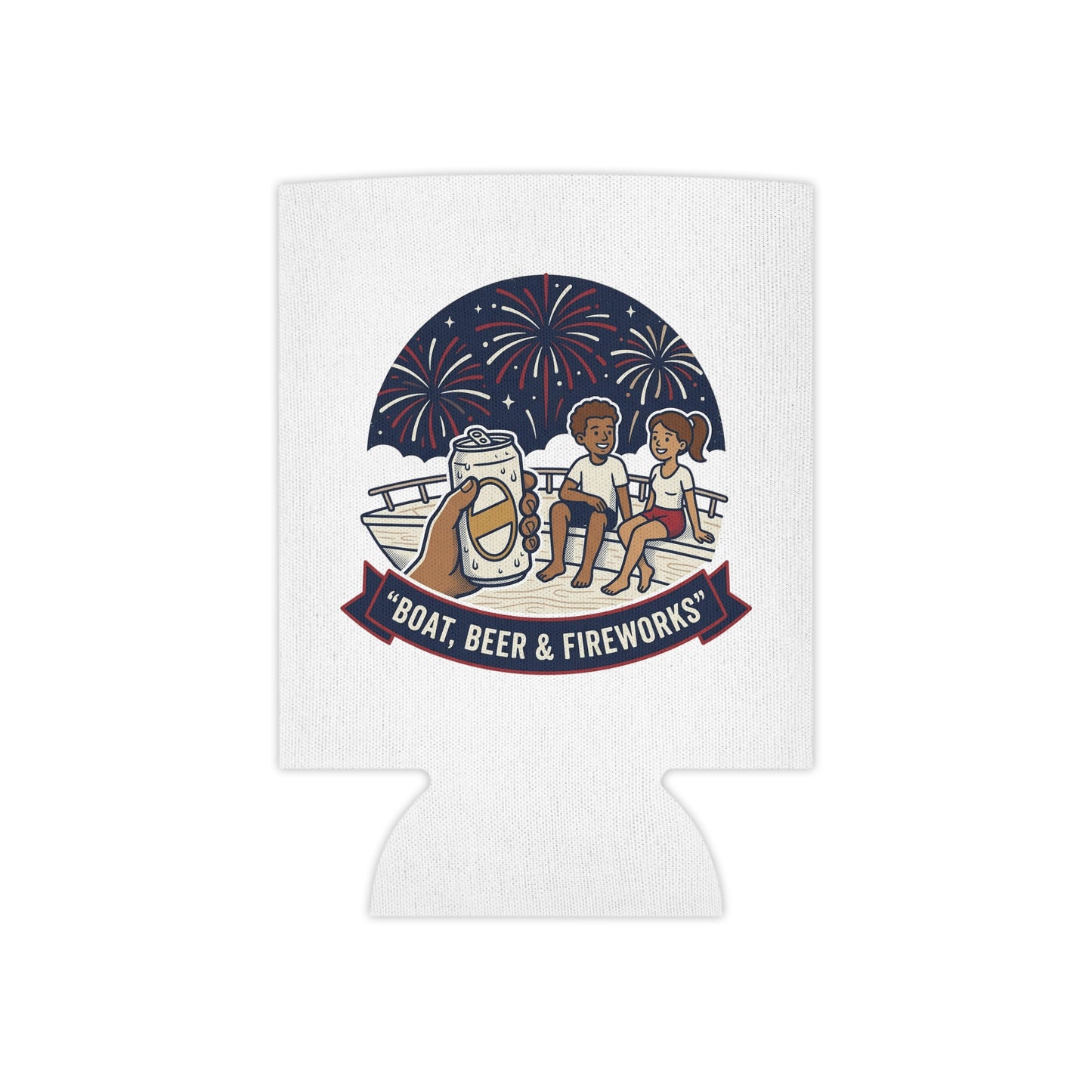 Boat, Beer & Fireworks Can Cooler — Insulated Beverage Koozie for Summer Parties