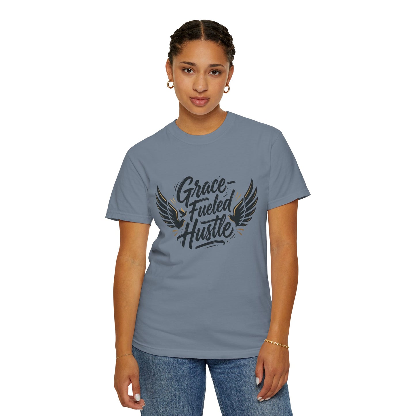 Grace-Fueled Hustle T-Shirt — Inspirational Christian Graphic Tee with Wings