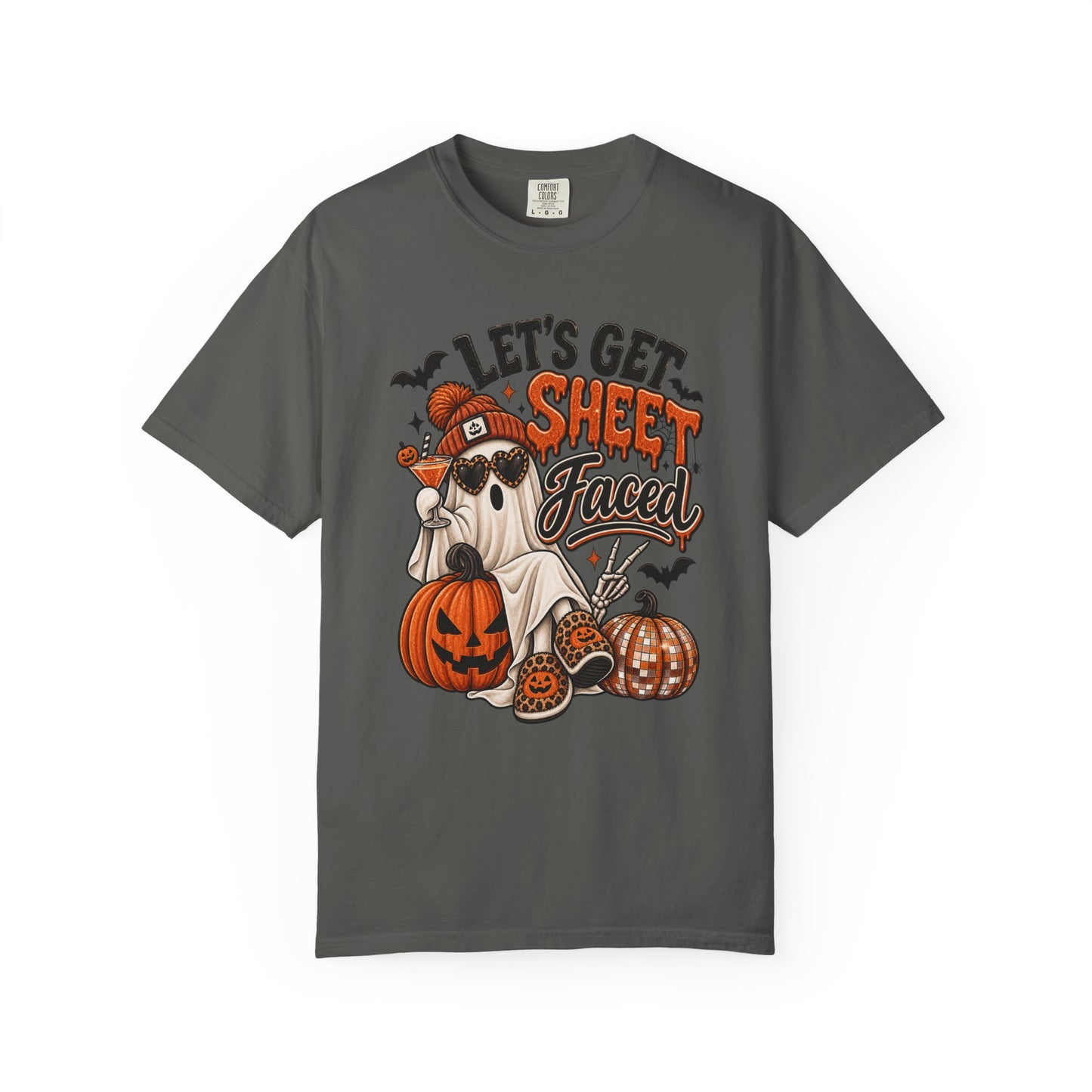 Halloween Ghost Dog T-Shirt — "Let’s Get Sheet Faced" Pumpkin Party Tee
