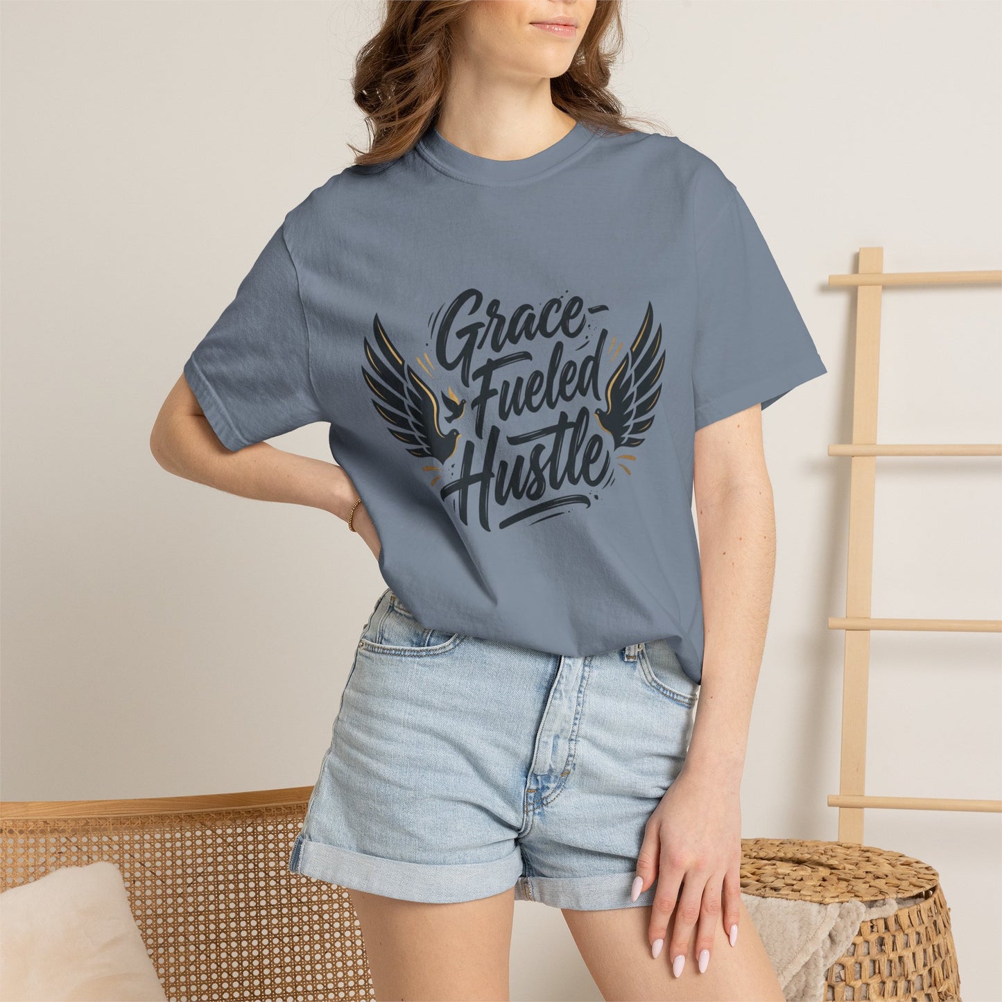 Grace-Fueled Hustle T-Shirt — Inspirational Christian Graphic Tee with Wings