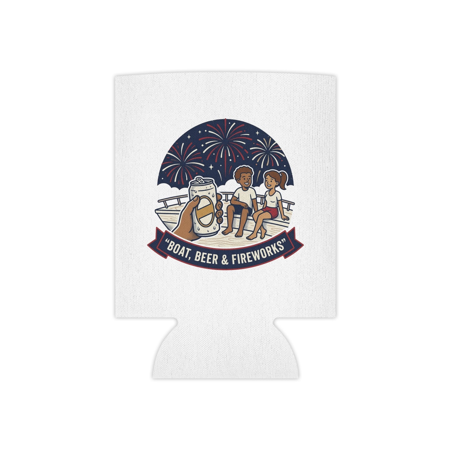 Boat, Beer & Fireworks Can Cooler — Insulated Beverage Koozie for Summer Parties