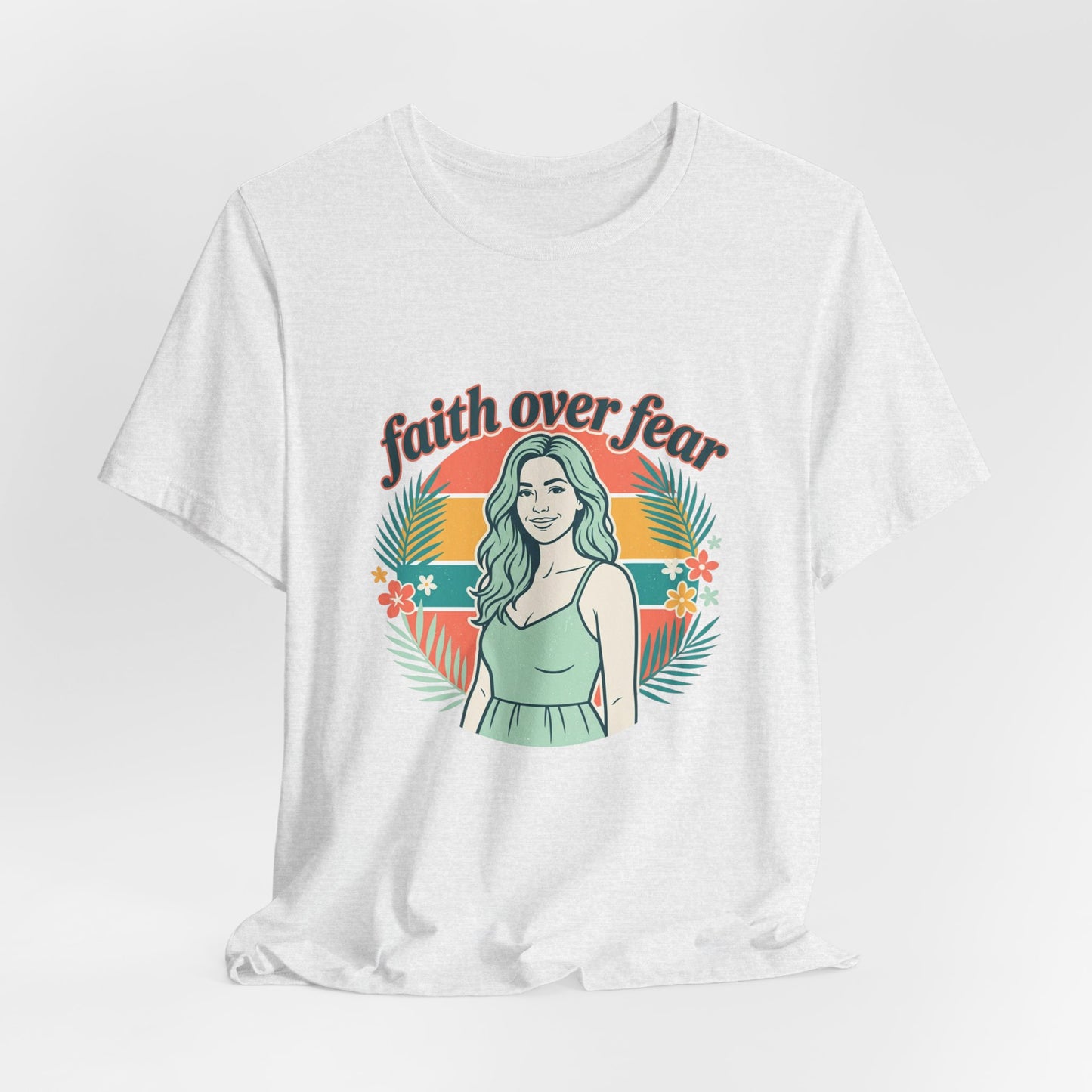 Faith Over Fear Graphic Tee — Retro Floral Christian T-Shirt