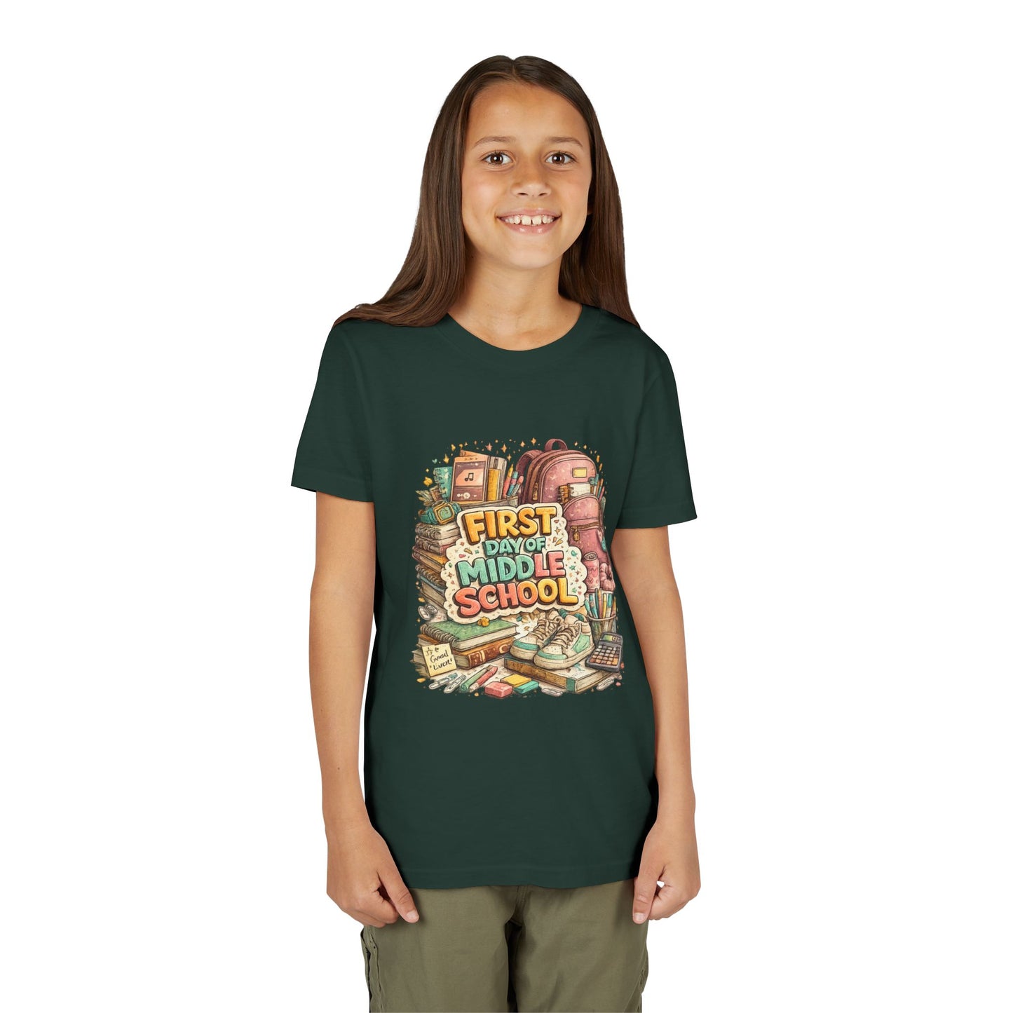 Youth Tee — "First Day of Middle School" Back-to-School Graphic Shirt