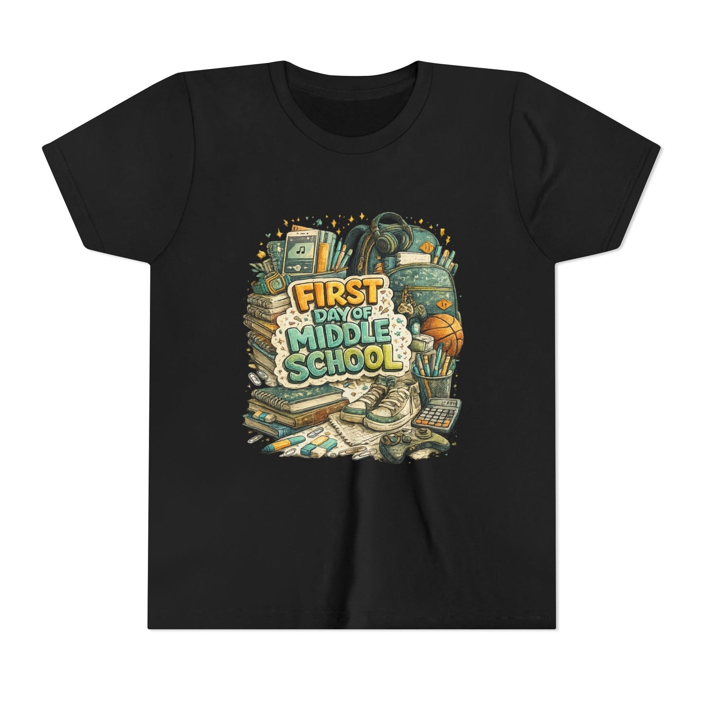 Youth Tee — "First Day of Middle School" Back-to-School Graphic Shirt