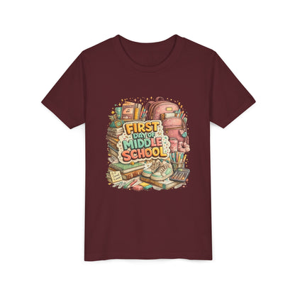 Youth Tee — "First Day of Middle School" Back-to-School Graphic Shirt