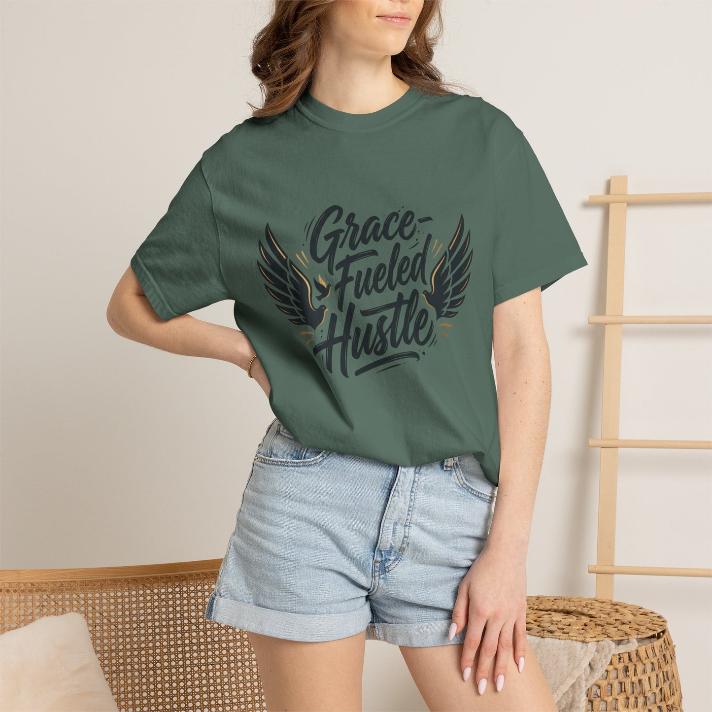 Grace-Fueled Hustle T-Shirt — Inspirational Christian Graphic Tee with Wings