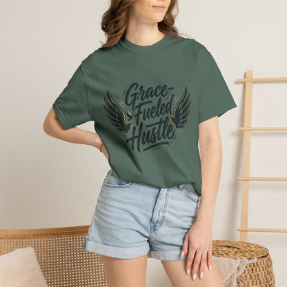 Grace-Fueled Hustle T-Shirt — Inspirational Christian Graphic Tee with Wings