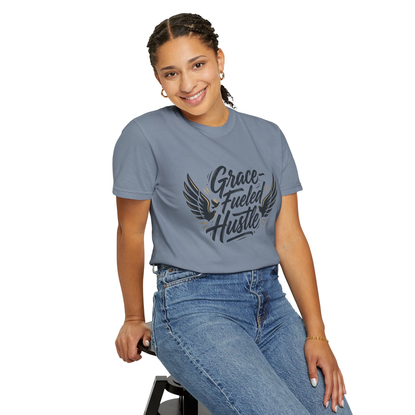 Grace-Fueled Hustle T-Shirt — Inspirational Christian Graphic Tee with Wings