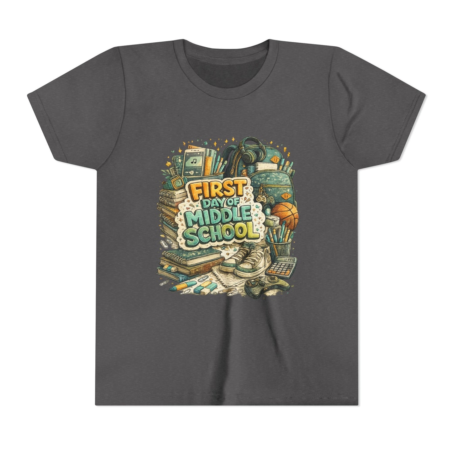 Youth Tee — "First Day of Middle School" Back-to-School Graphic Shirt