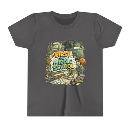 Youth Tee — "First Day of Middle School" Back-to-School Graphic Shirt