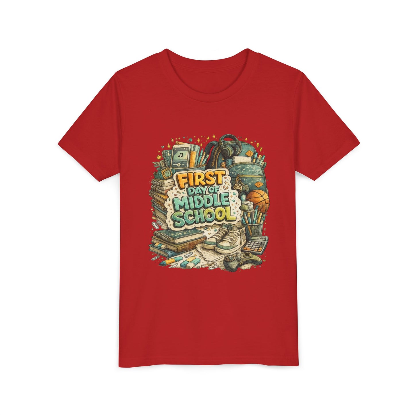 Youth Tee — "First Day of Middle School" Back-to-School Graphic Shirt