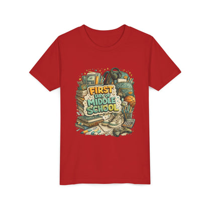 Youth Tee — "First Day of Middle School" Back-to-School Graphic Shirt