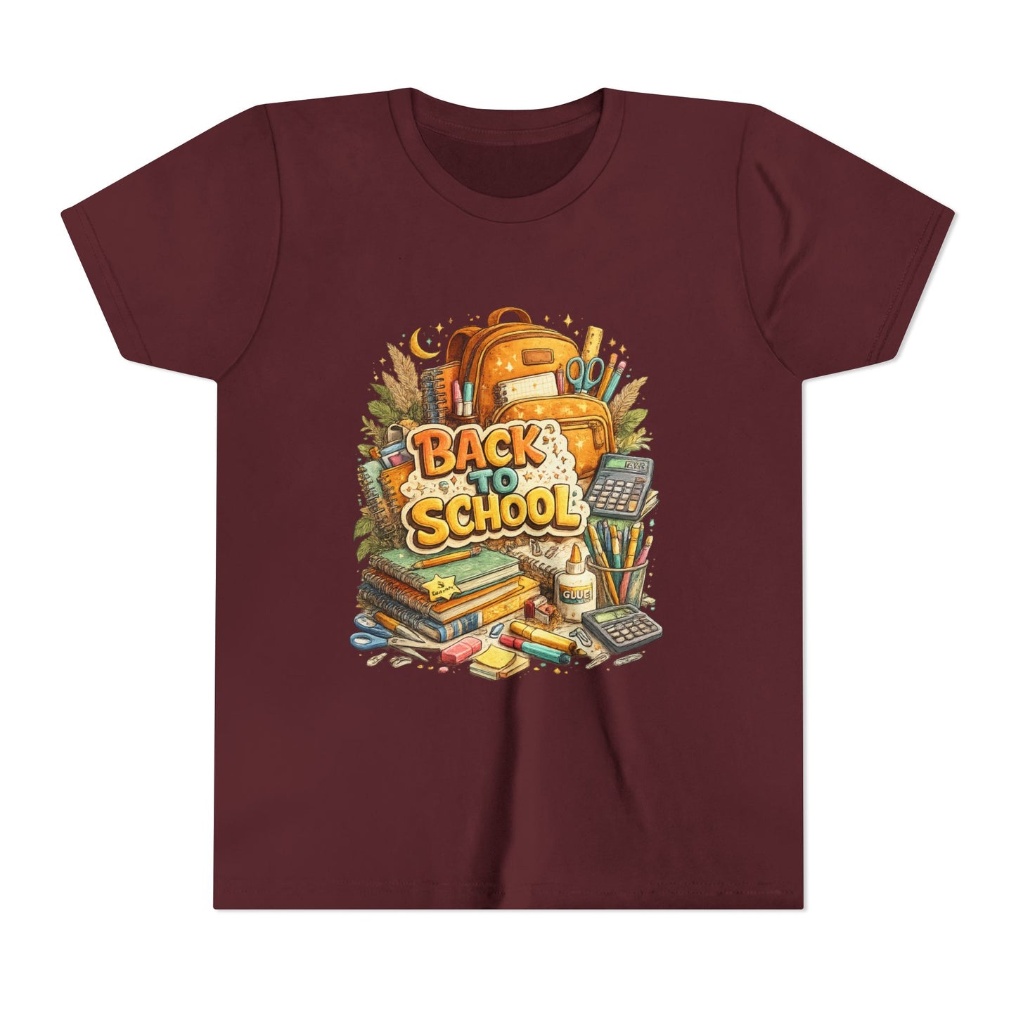 Youth Back to School Graphic Tee — 'Back to School' Backpack & Supplies Design