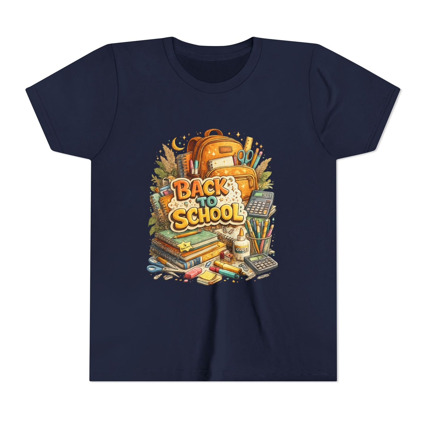 Youth Back to School Graphic Tee — 'Back to School' Backpack & Supplies Design