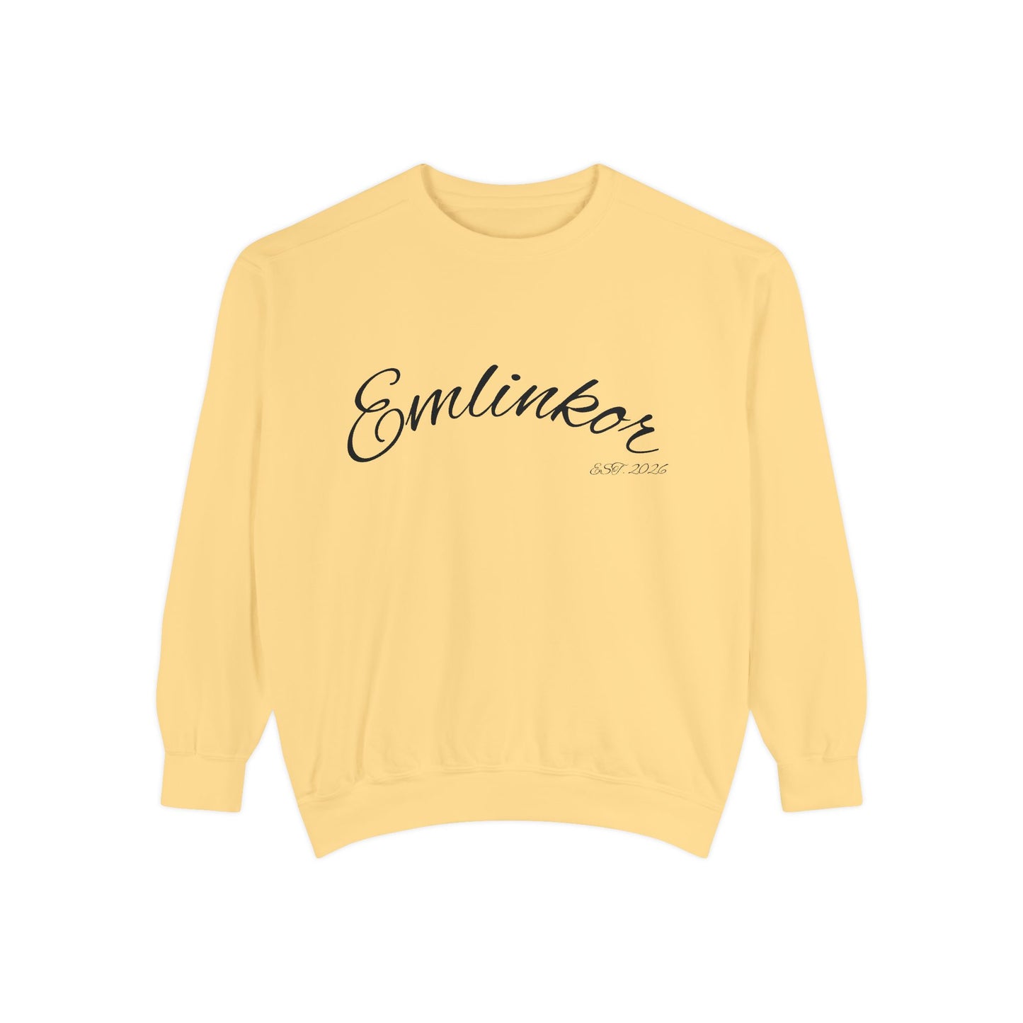 Emlinkor Script Sweatshirt - Casual White Pullover with Cursive Logo