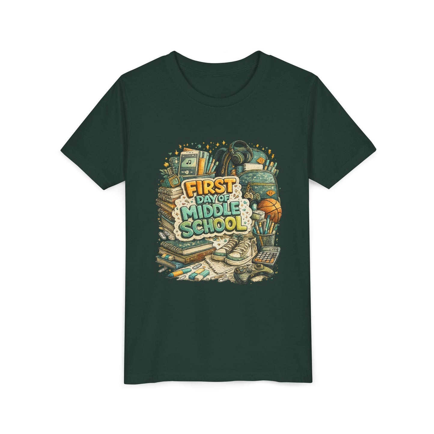 Youth Tee — "First Day of Middle School" Back-to-School Graphic Shirt