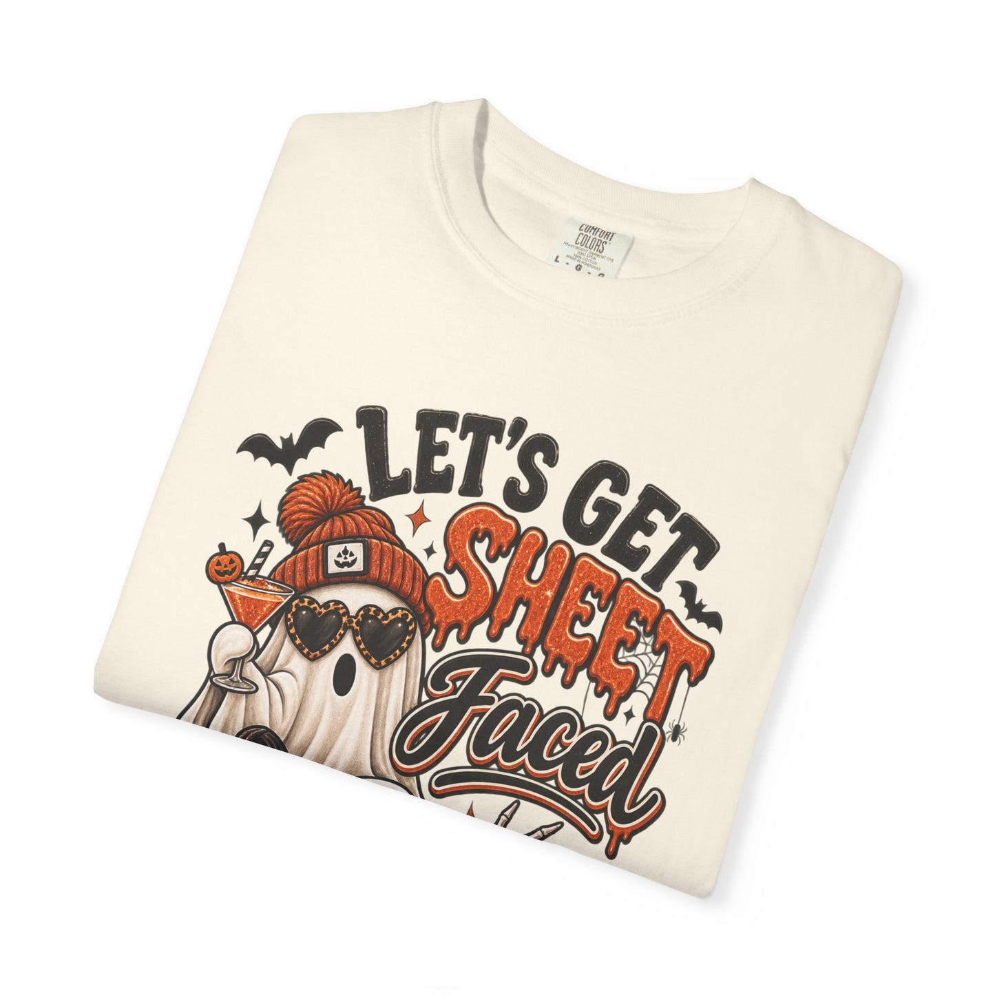 Halloween Ghost Dog T-Shirt — "Let’s Get Sheet Faced" Pumpkin Party Tee