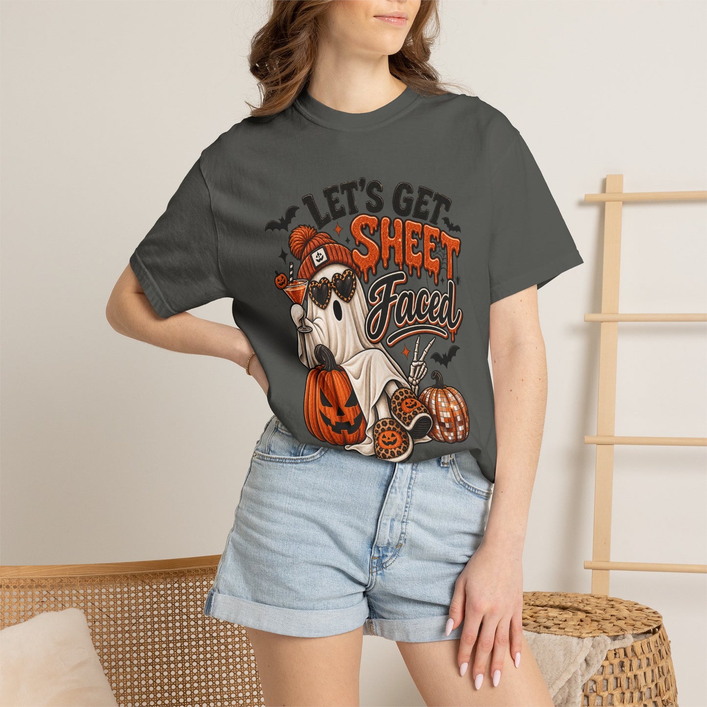 Halloween Ghost Dog T-Shirt — "Let’s Get Sheet Faced" Pumpkin Party Tee
