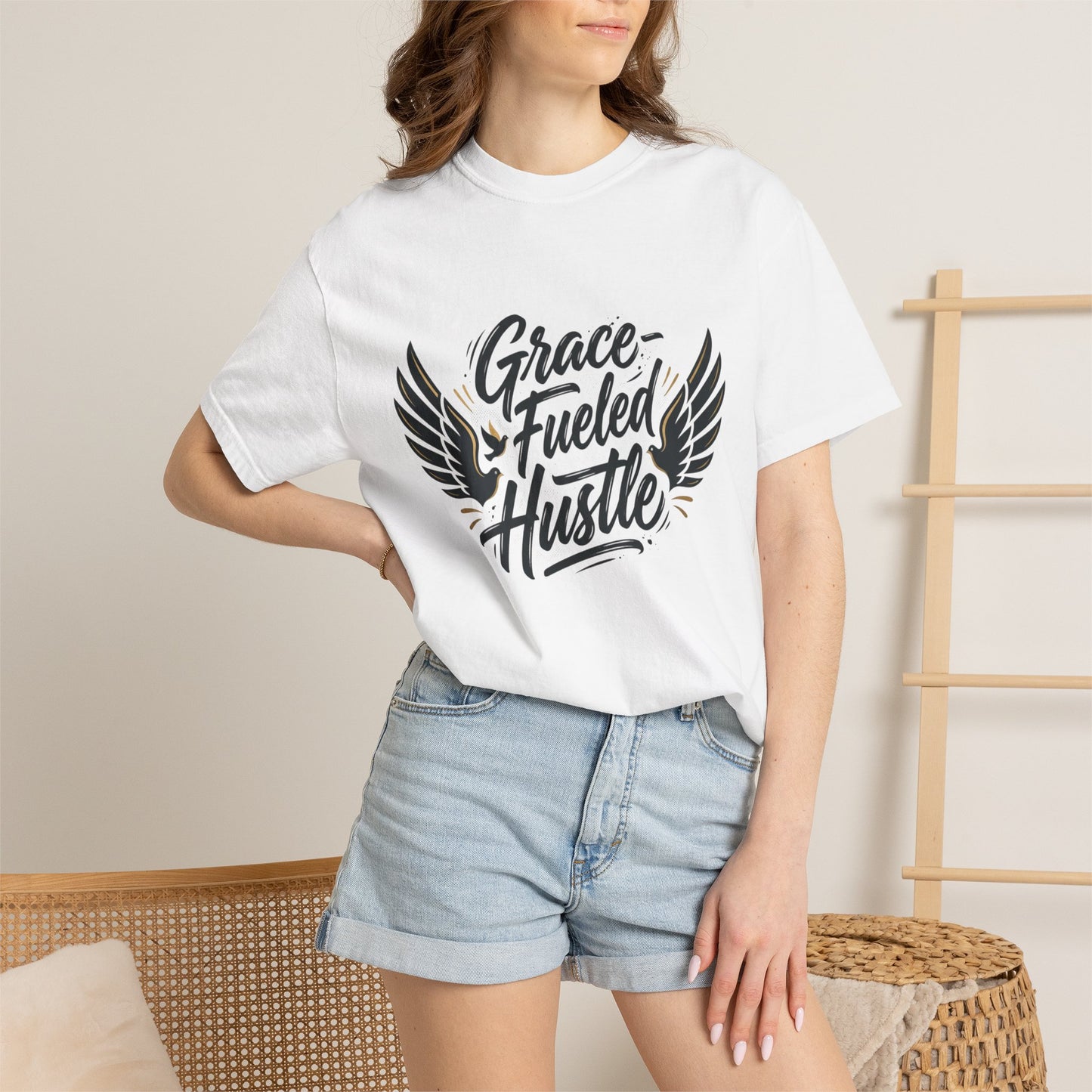 Grace-Fueled Hustle T-Shirt — Inspirational Christian Graphic Tee with Wings