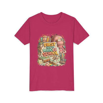 Youth Tee — "First Day of Middle School" Back-to-School Graphic Shirt