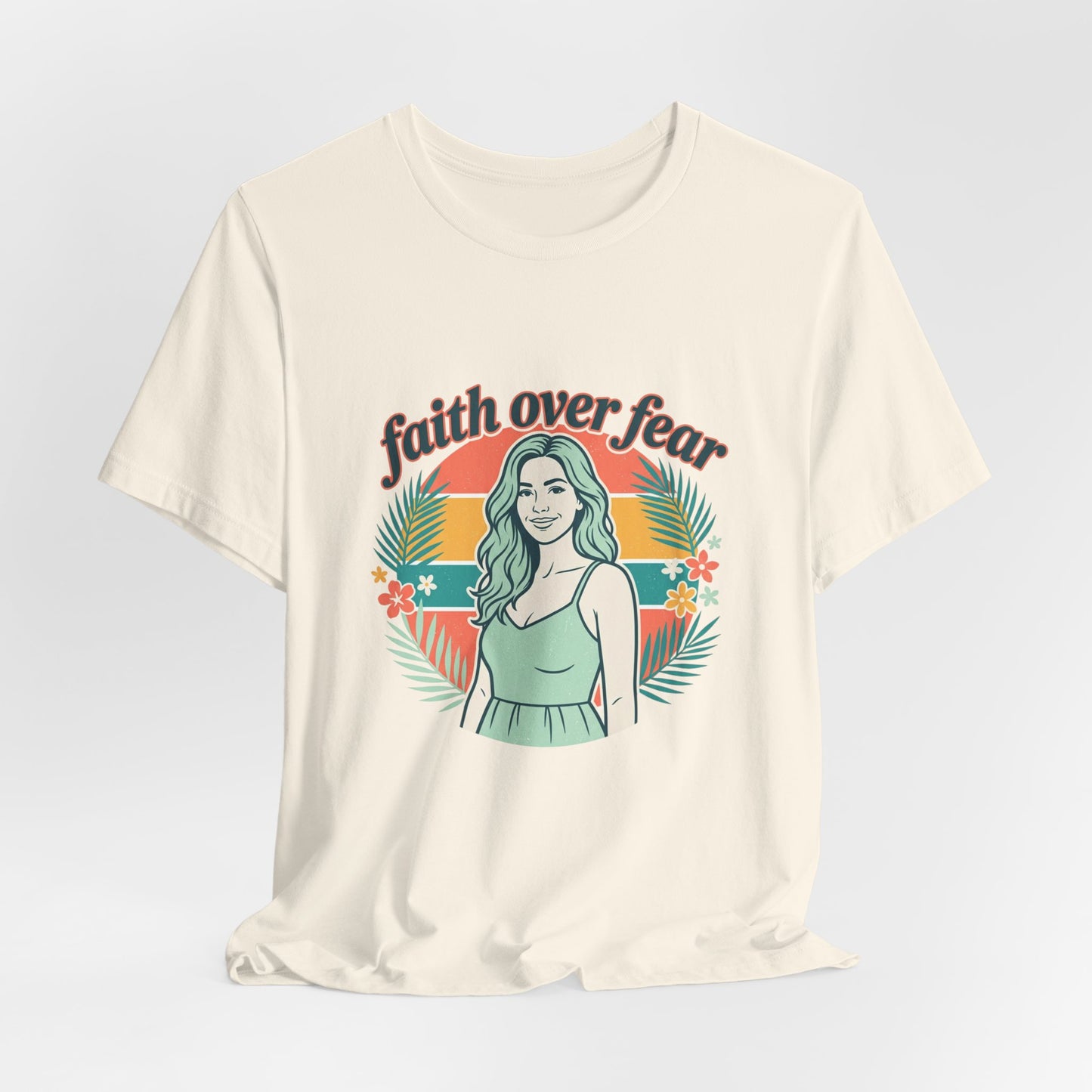 Faith Over Fear Graphic Tee — Retro Floral Christian T-Shirt