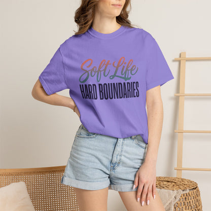Soft Life, Hard Boundaries T-Shirt — Feminine Script Empowerment Tee