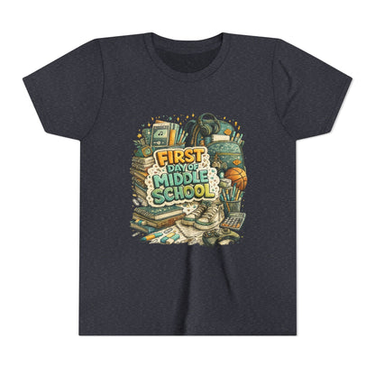 Youth Tee — "First Day of Middle School" Back-to-School Graphic Shirt