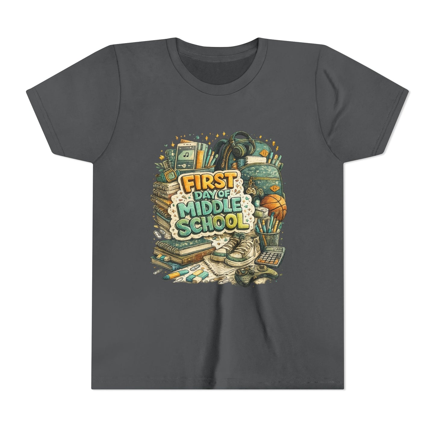 Youth Tee — "First Day of Middle School" Back-to-School Graphic Shirt