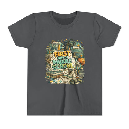 Youth Tee — "First Day of Middle School" Back-to-School Graphic Shirt
