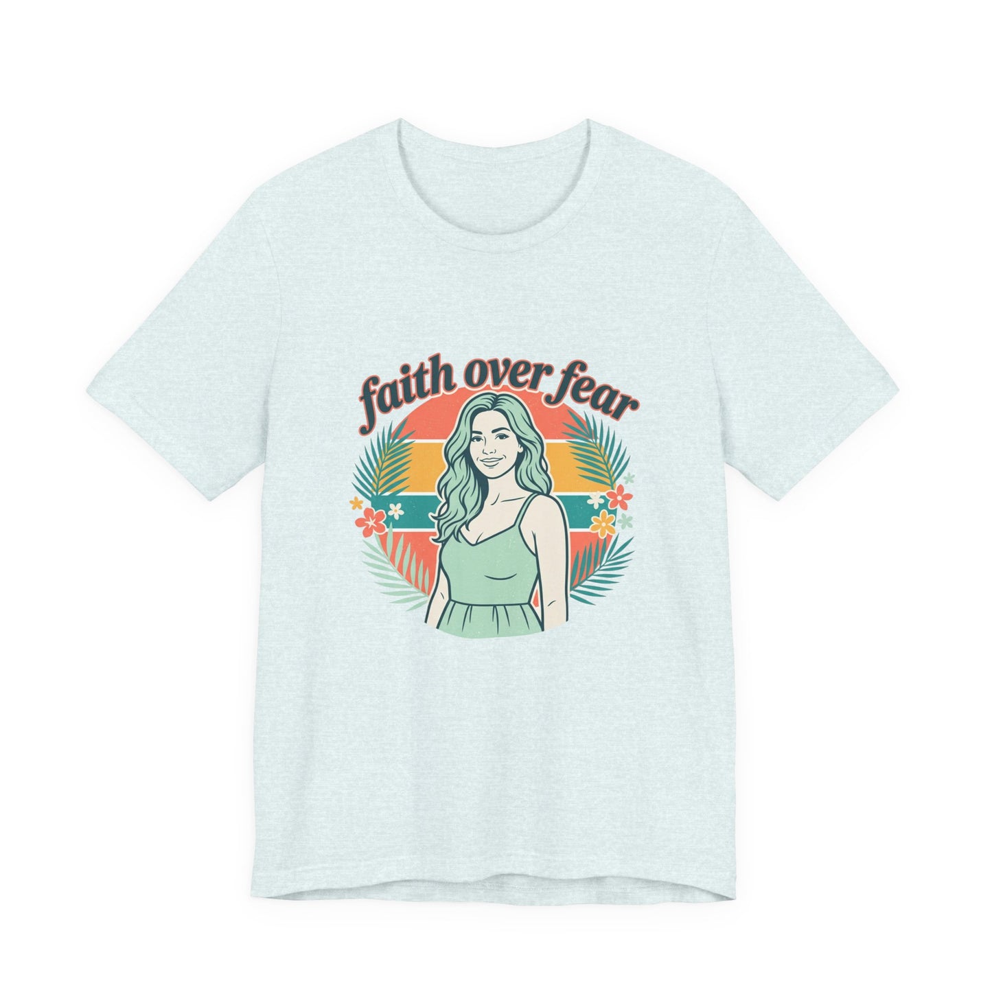 Faith Over Fear Graphic Tee — Retro Floral Christian T-Shirt