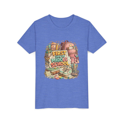 Youth Tee — "First Day of Middle School" Back-to-School Graphic Shirt