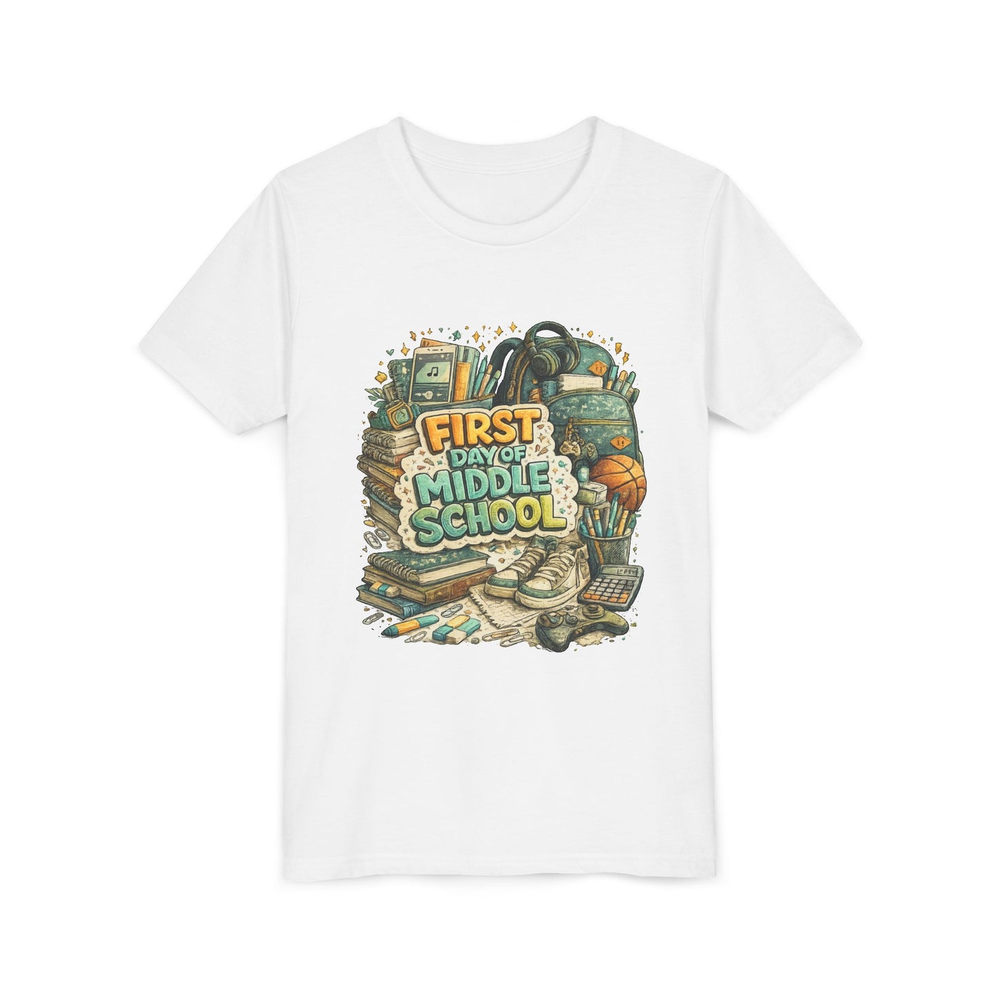 Youth Tee — "First Day of Middle School" Back-to-School Graphic Shirt