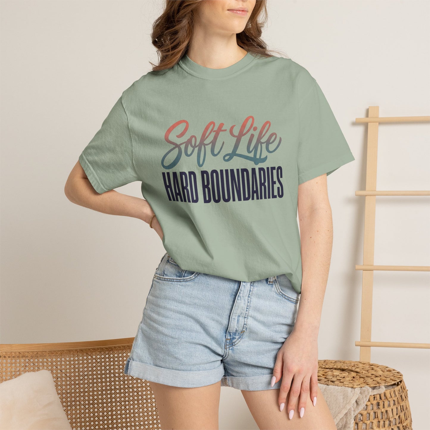 Soft Life, Hard Boundaries T-Shirt — Feminine Script Empowerment Tee