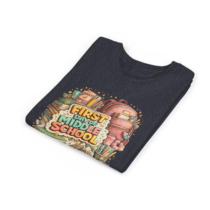 Youth Tee — "First Day of Middle School" Back-to-School Graphic Shirt