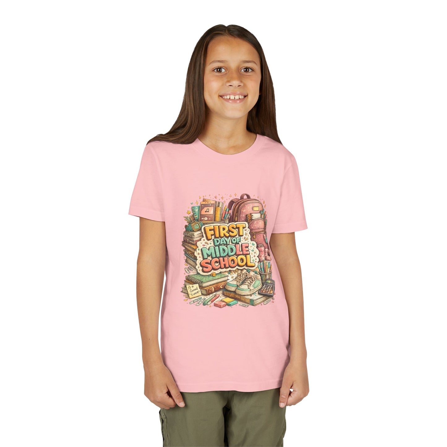 Youth Tee — "First Day of Middle School" Back-to-School Graphic Shirt