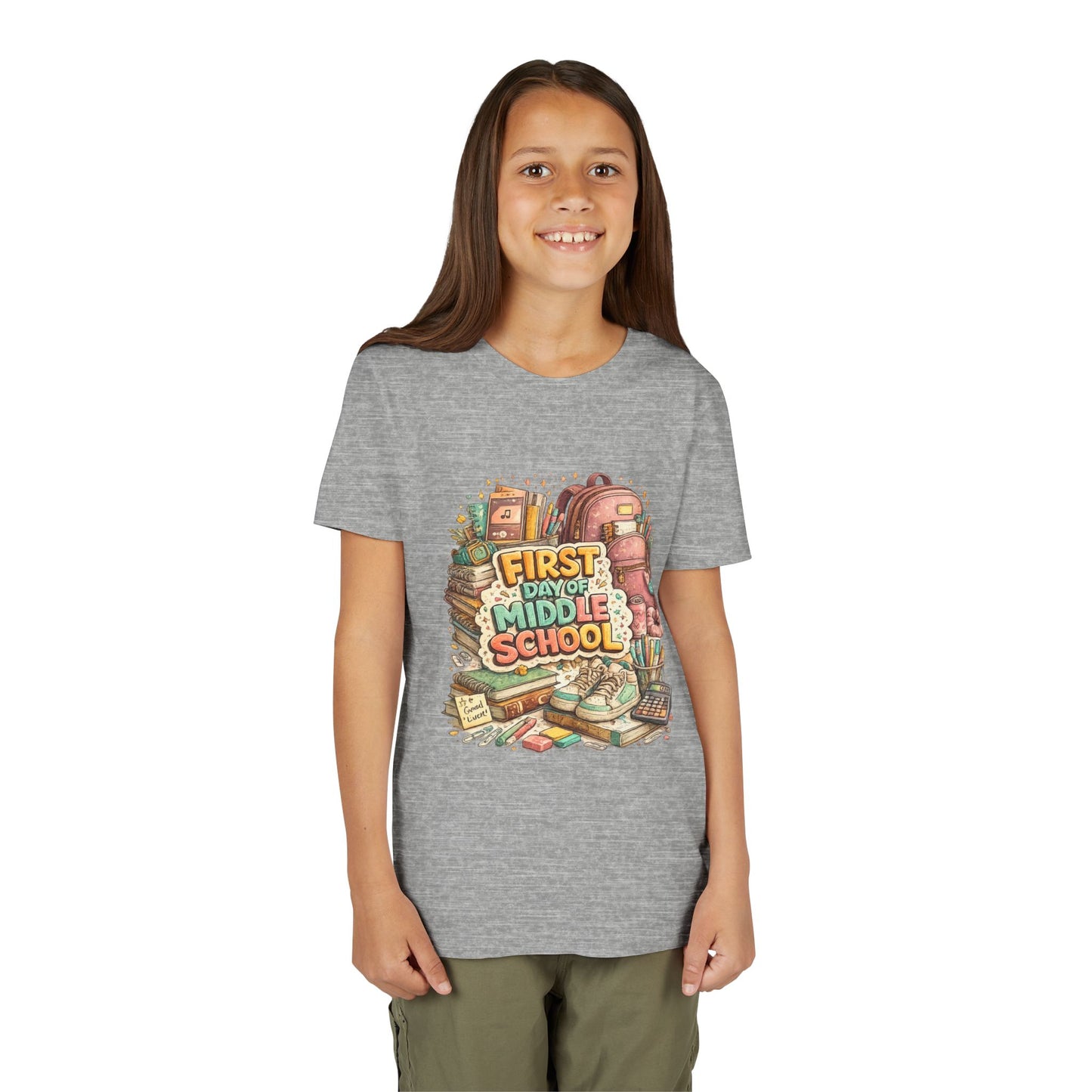 Youth Tee — "First Day of Middle School" Back-to-School Graphic Shirt