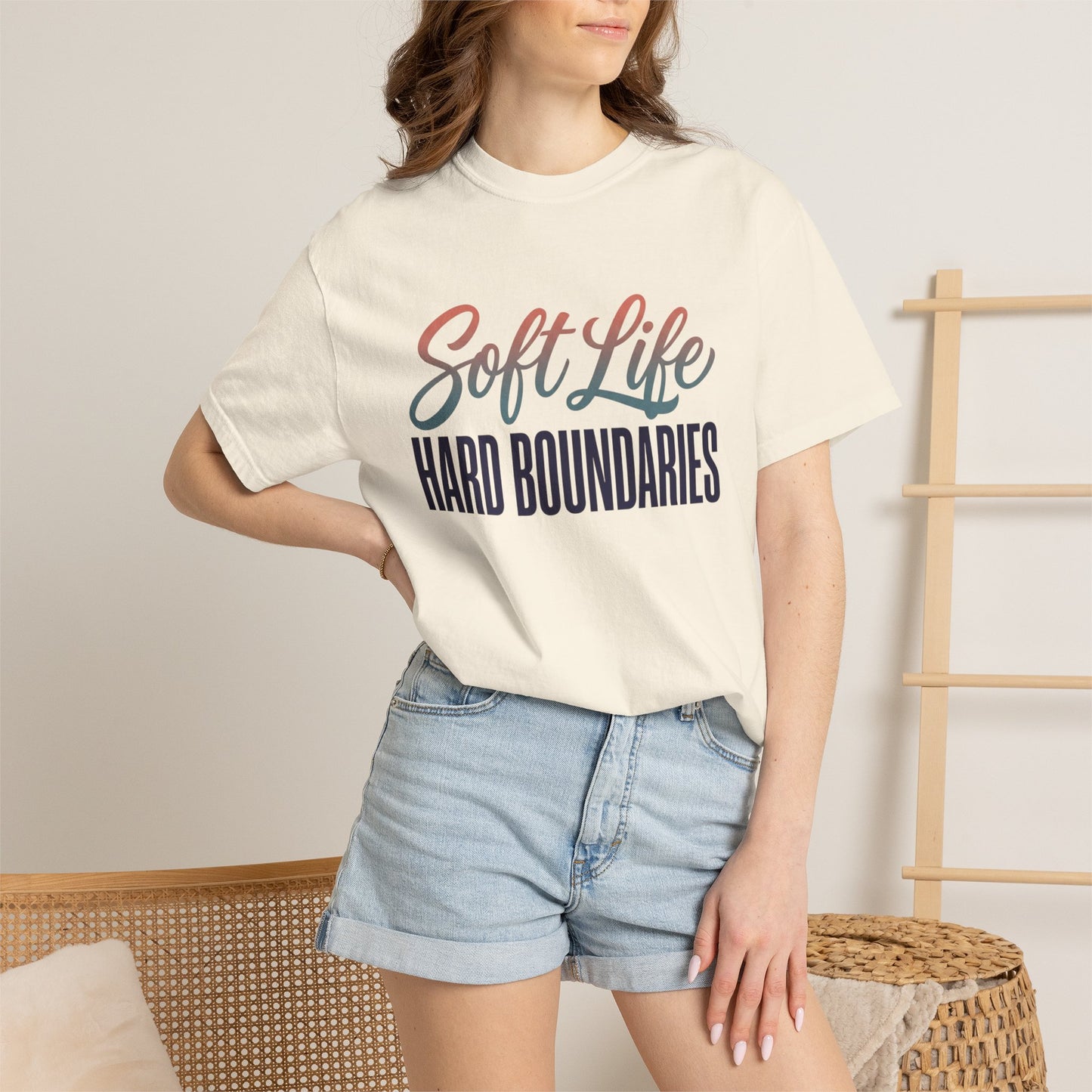 Soft Life, Hard Boundaries T-Shirt — Feminine Script Empowerment Tee