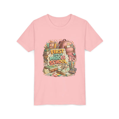 Youth Tee — "First Day of Middle School" Back-to-School Graphic Shirt