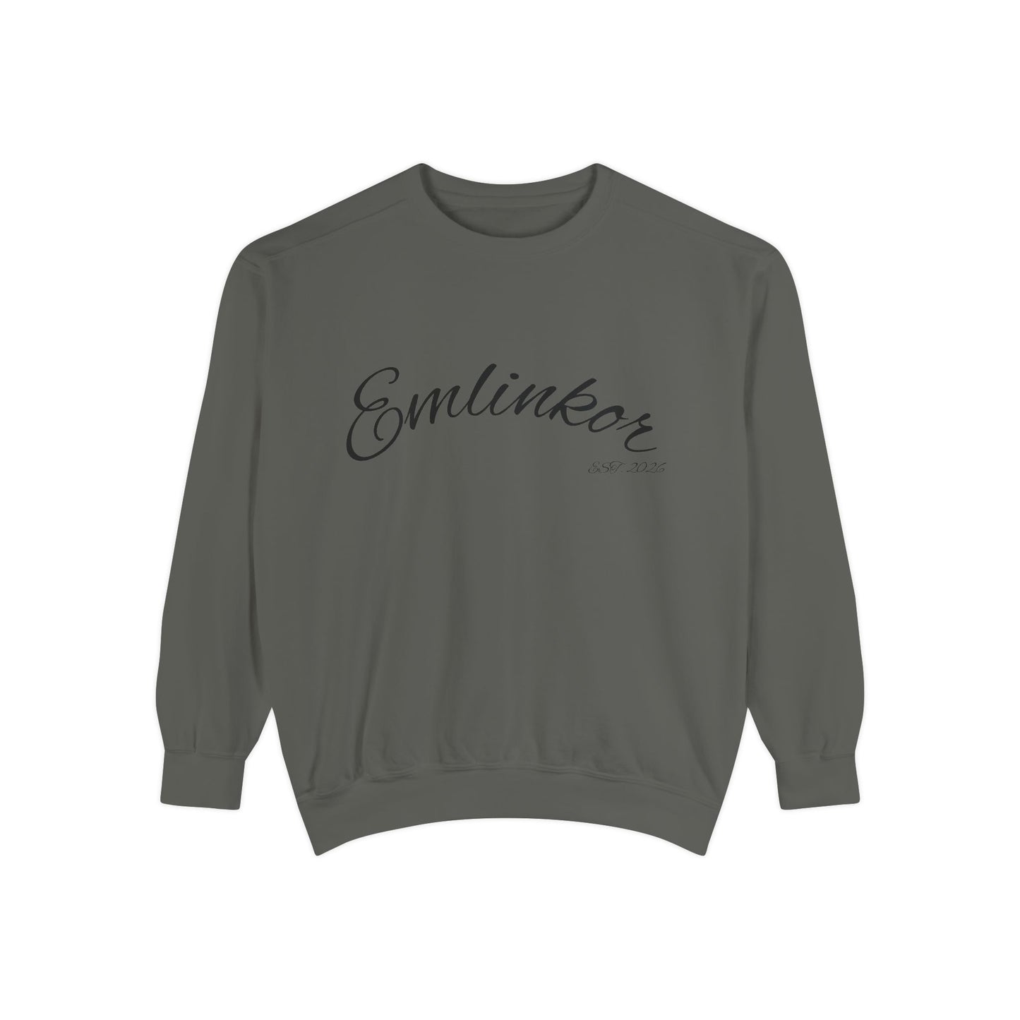 Emlinkor Script Sweatshirt - Casual White Pullover with Cursive Logo
