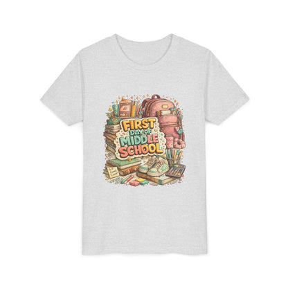 Youth Tee — "First Day of Middle School" Back-to-School Graphic Shirt