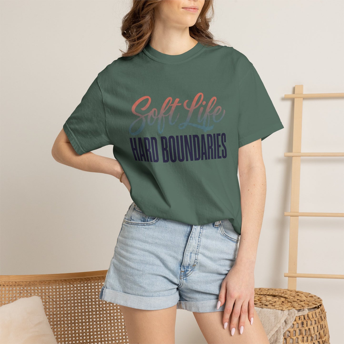 Soft Life, Hard Boundaries T-Shirt — Feminine Script Empowerment Tee