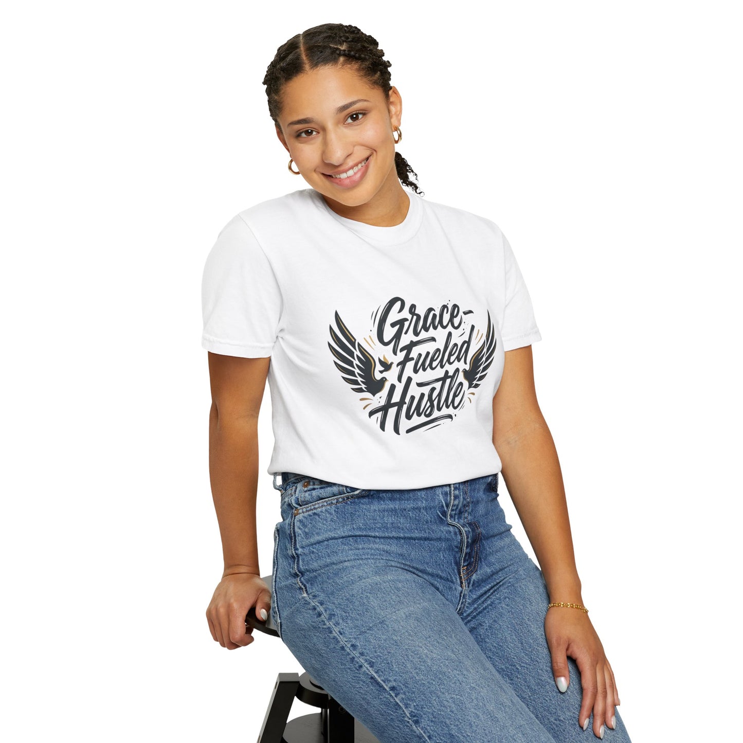 Grace-Fueled Hustle T-Shirt — Inspirational Christian Graphic Tee with Wings