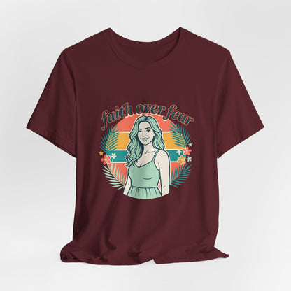 Faith Over Fear Graphic Tee — Retro Floral Christian T-Shirt