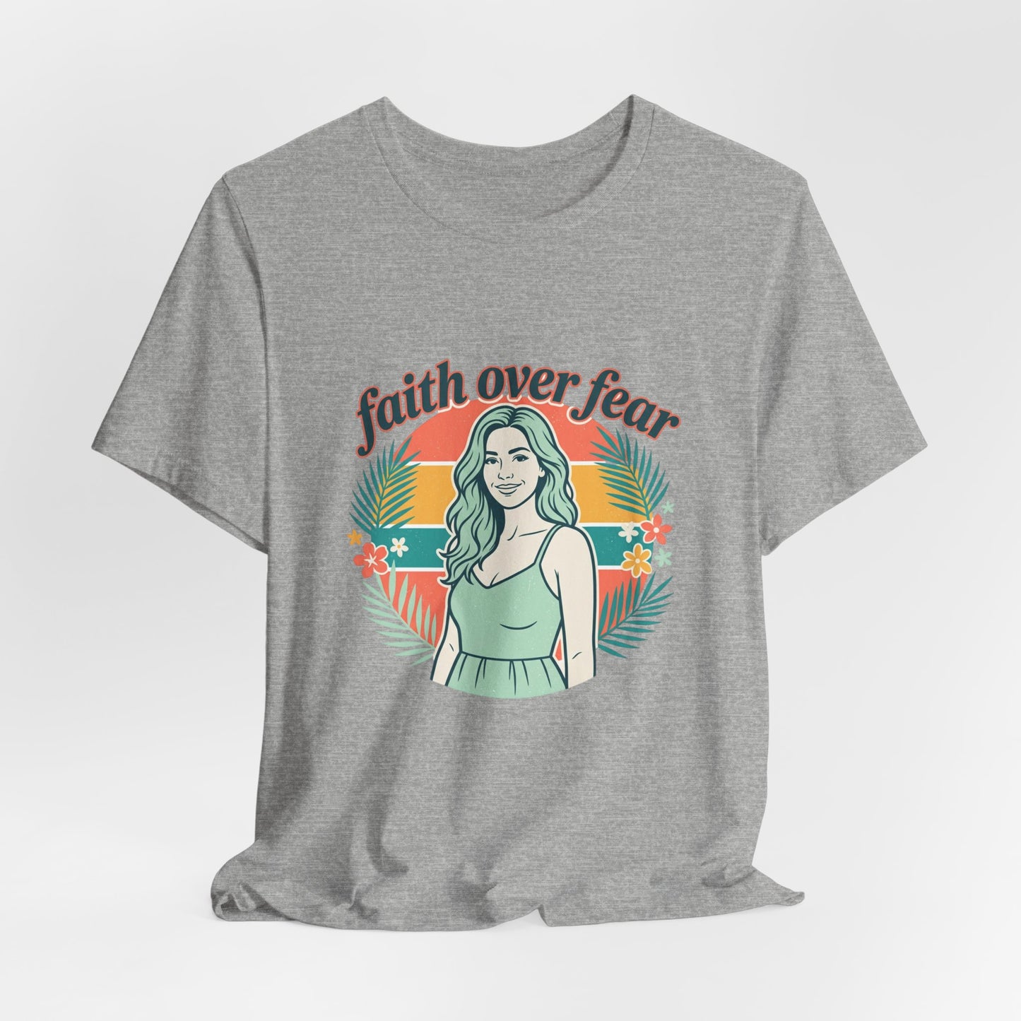 Faith Over Fear Graphic Tee — Retro Floral Christian T-Shirt