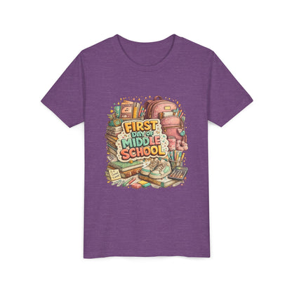 Youth Tee — "First Day of Middle School" Back-to-School Graphic Shirt
