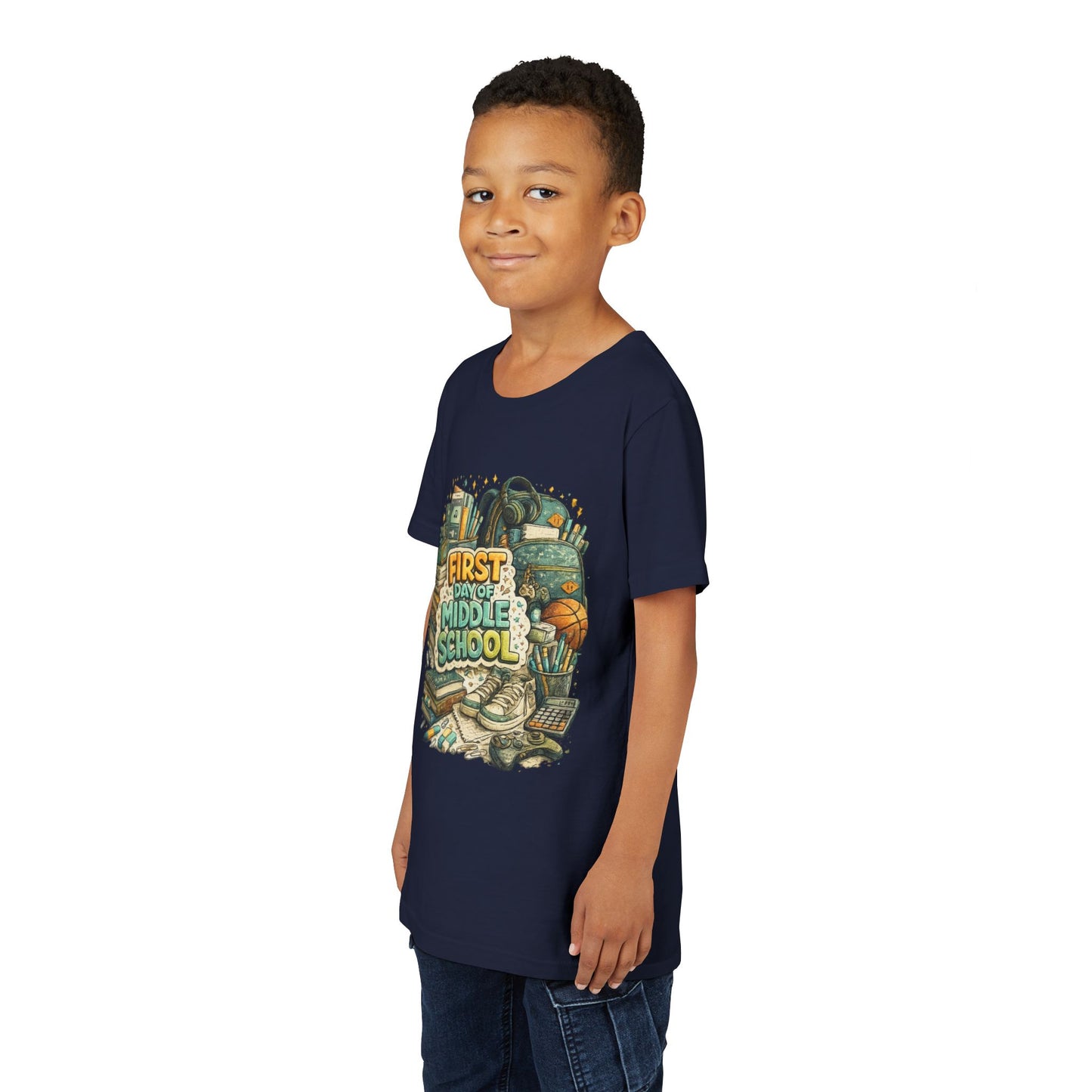 Youth Tee — "First Day of Middle School" Back-to-School Graphic Shirt