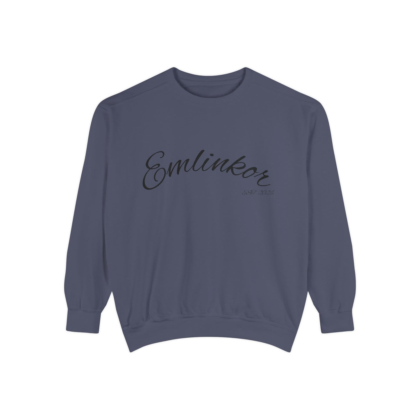 Emlinkor Script Sweatshirt - Casual White Pullover with Cursive Logo